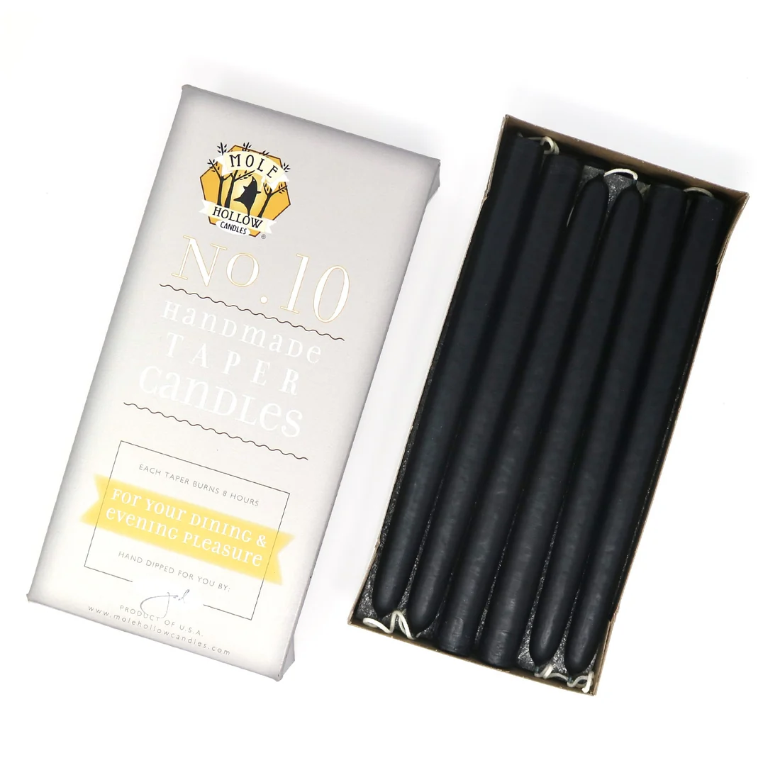 10" Taper Candles - Solid Black