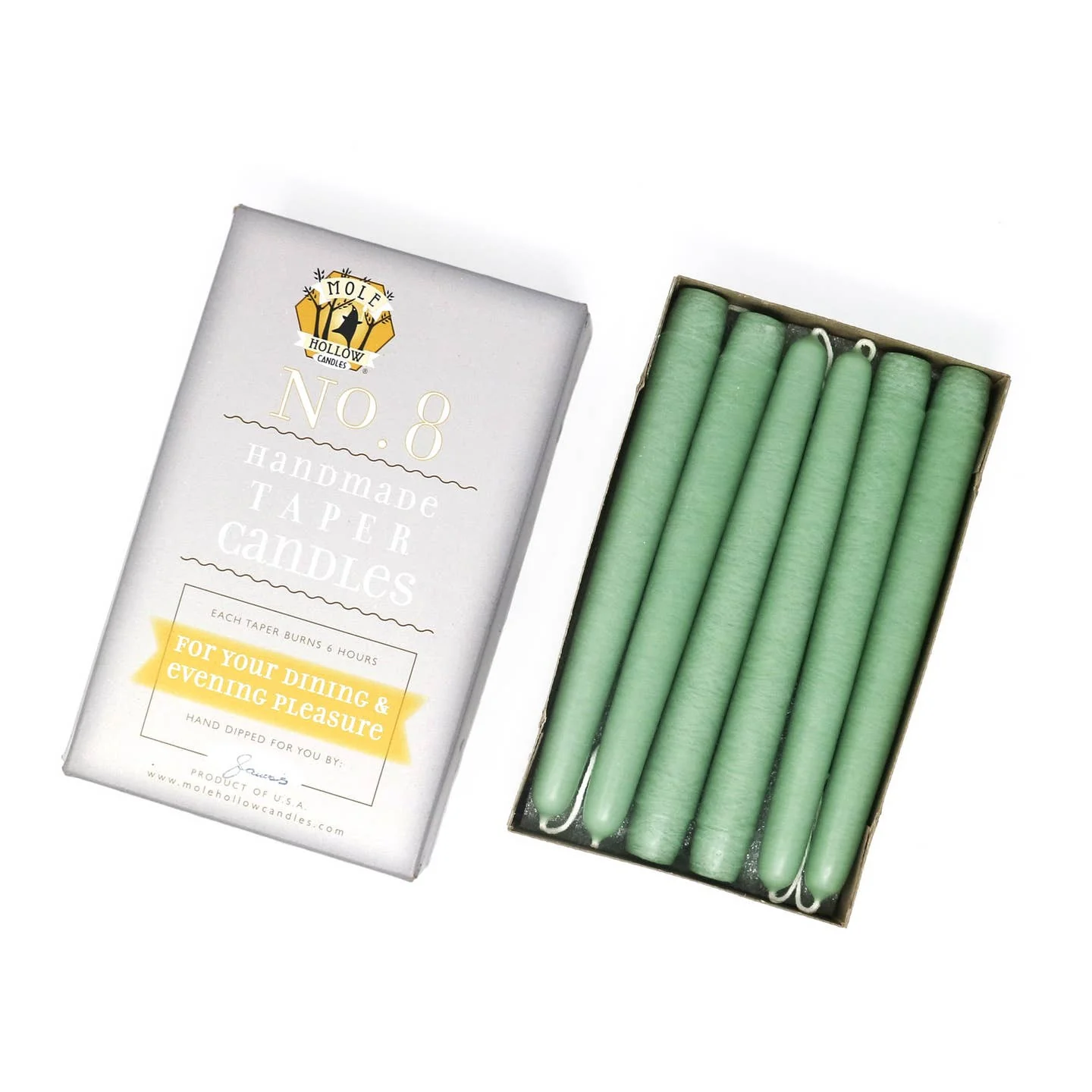 8" Taper Candles - Misty Green
