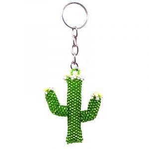 Beaded Saguaro Cactus Seed Bead Figurine Keychain