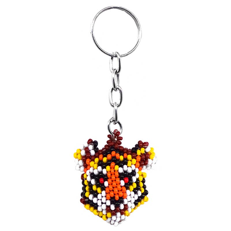 Beaded Tiger Face Seed Bead Figurine Keychain