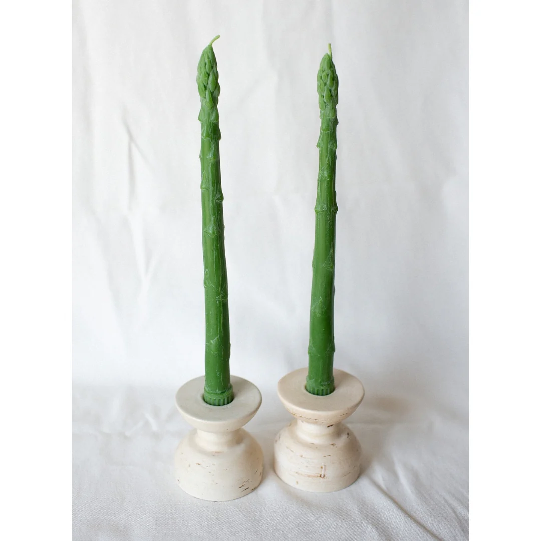 Asparagus Beeswax Candle Taper Pair - Image 2