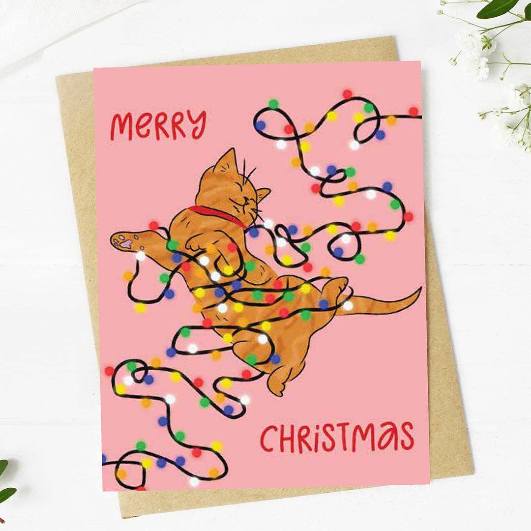 Cat in Holiday Lights Christmas Card
