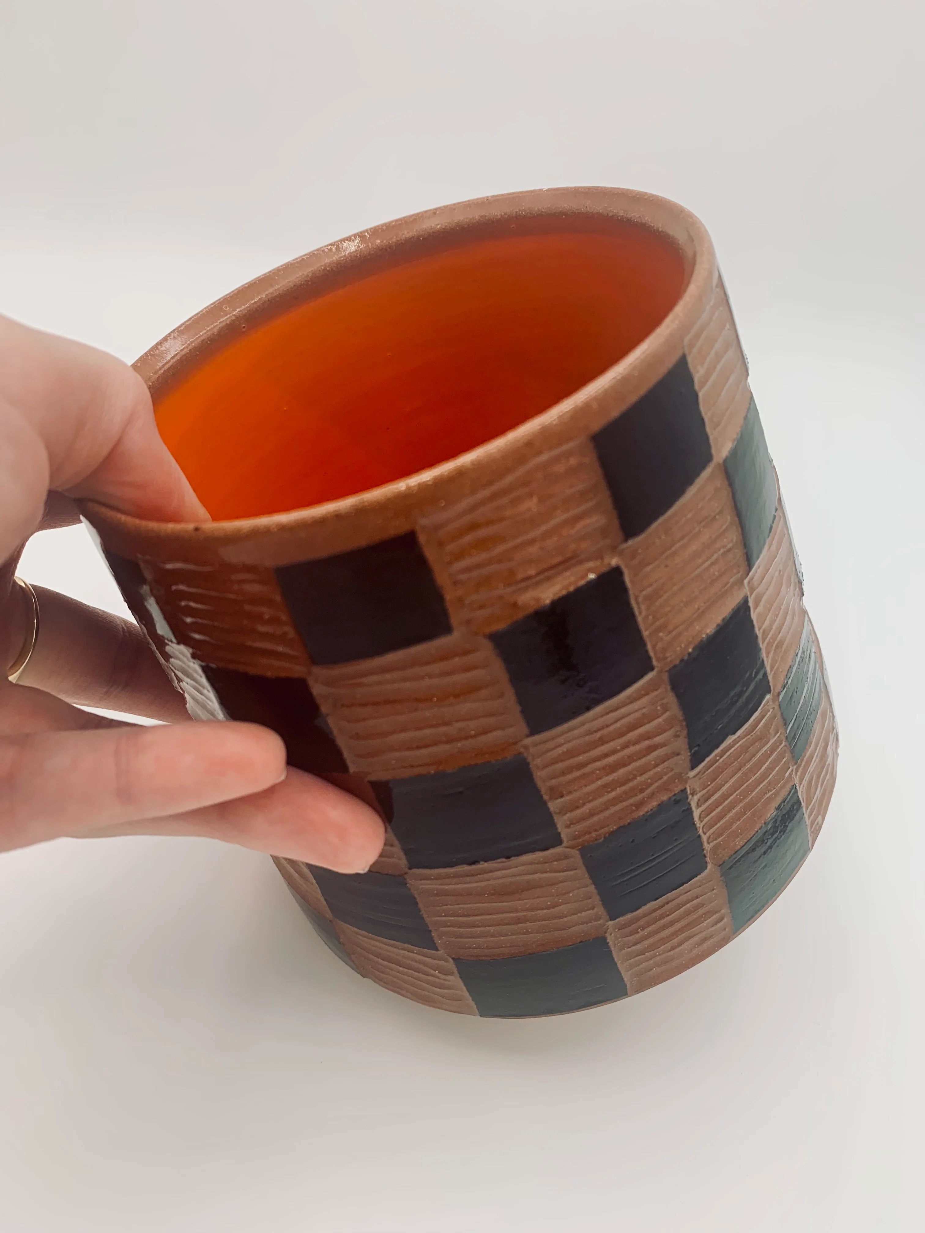 Checkered Planter – Black & Terracotta - Image 2
