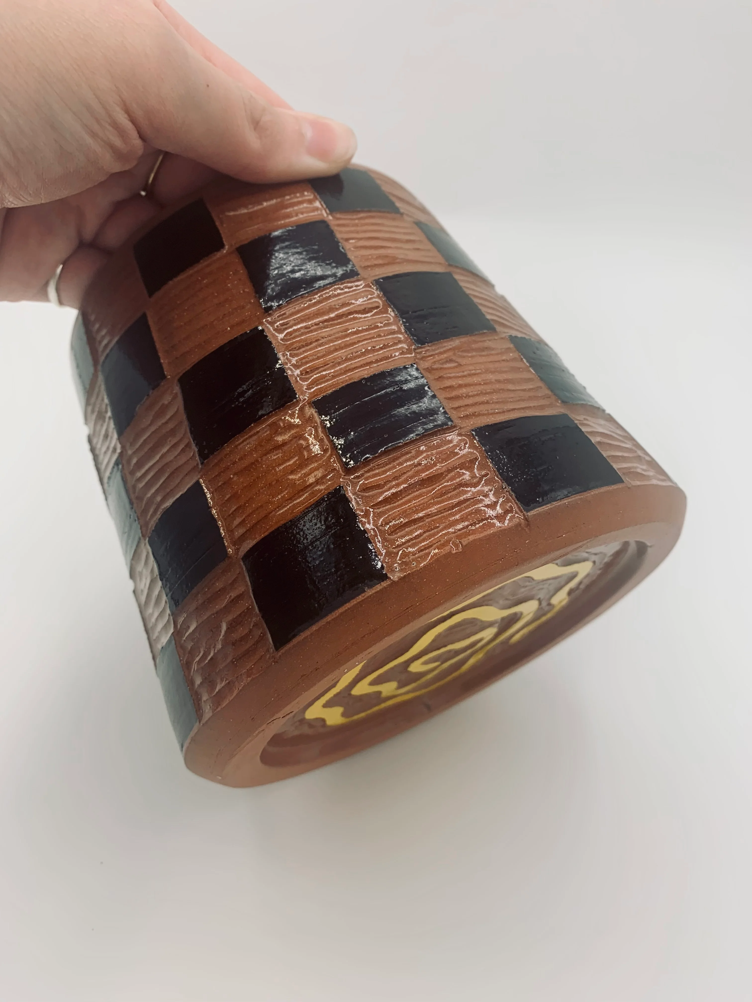 Checkered Planter – Black & Terracotta - Image 3