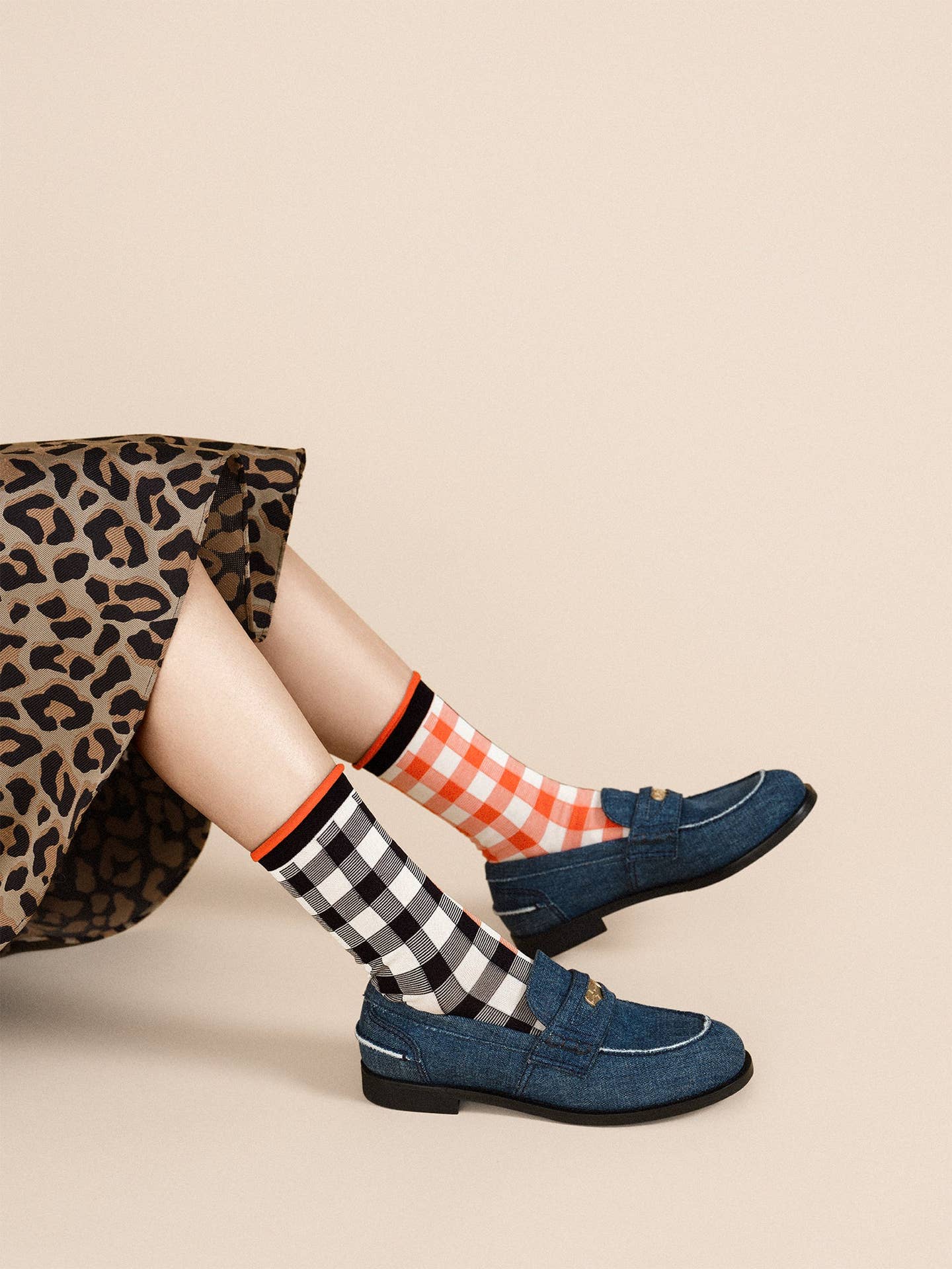 Colorblock Gingham Crew - Red - Image 2