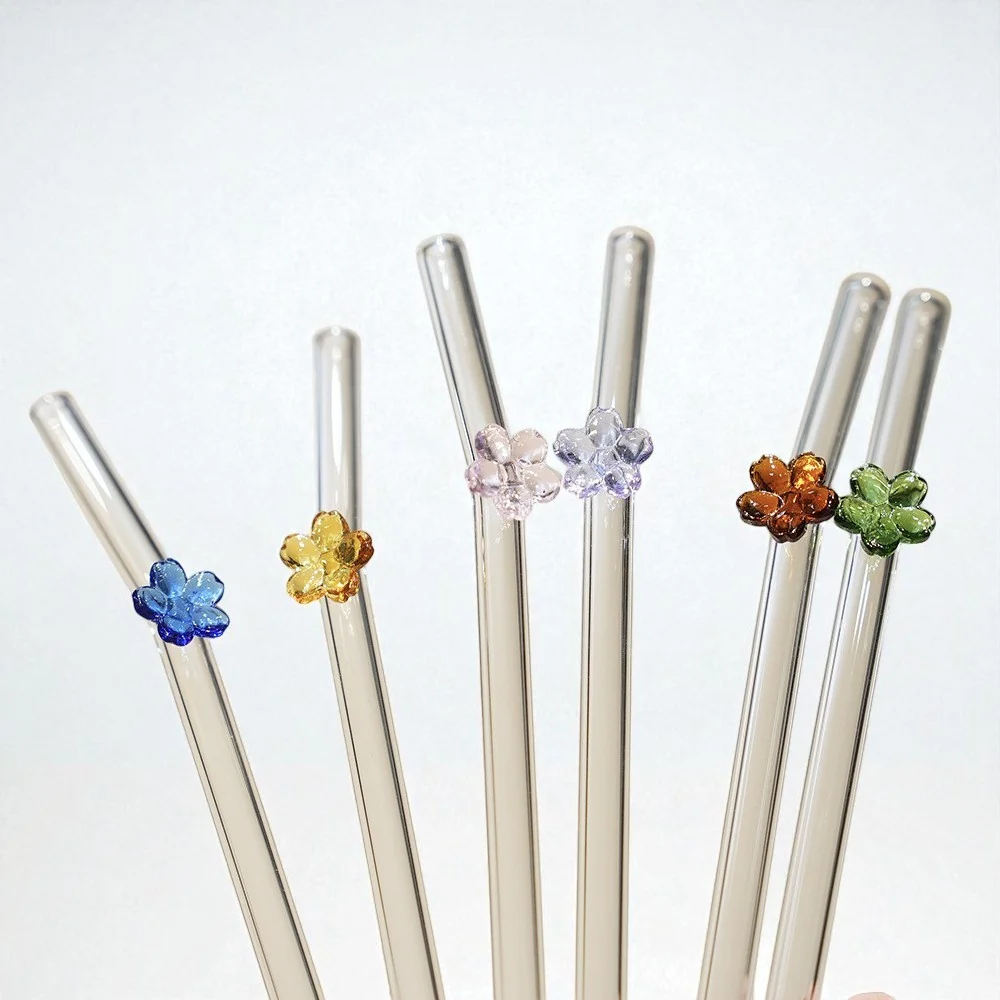 Colored Flower Glass Straw