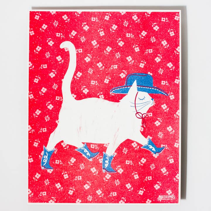 Cowboy Cat Risograph Print - Image 2