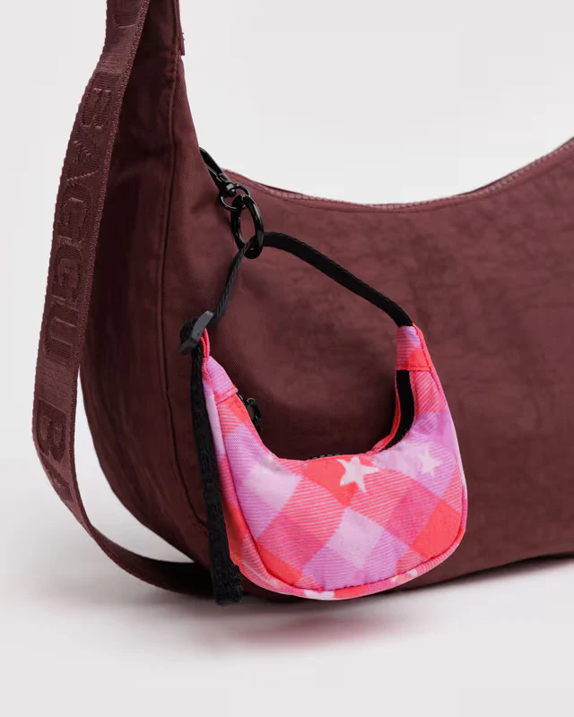 Crescent Bag Charm - Pink Star Plaid - Image 2