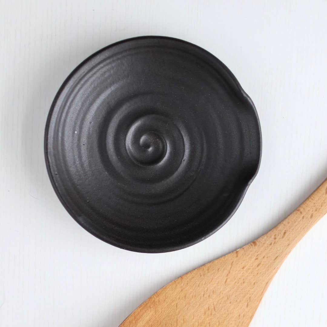 Handmade Pottery Spoon Rest - Black - Image 4