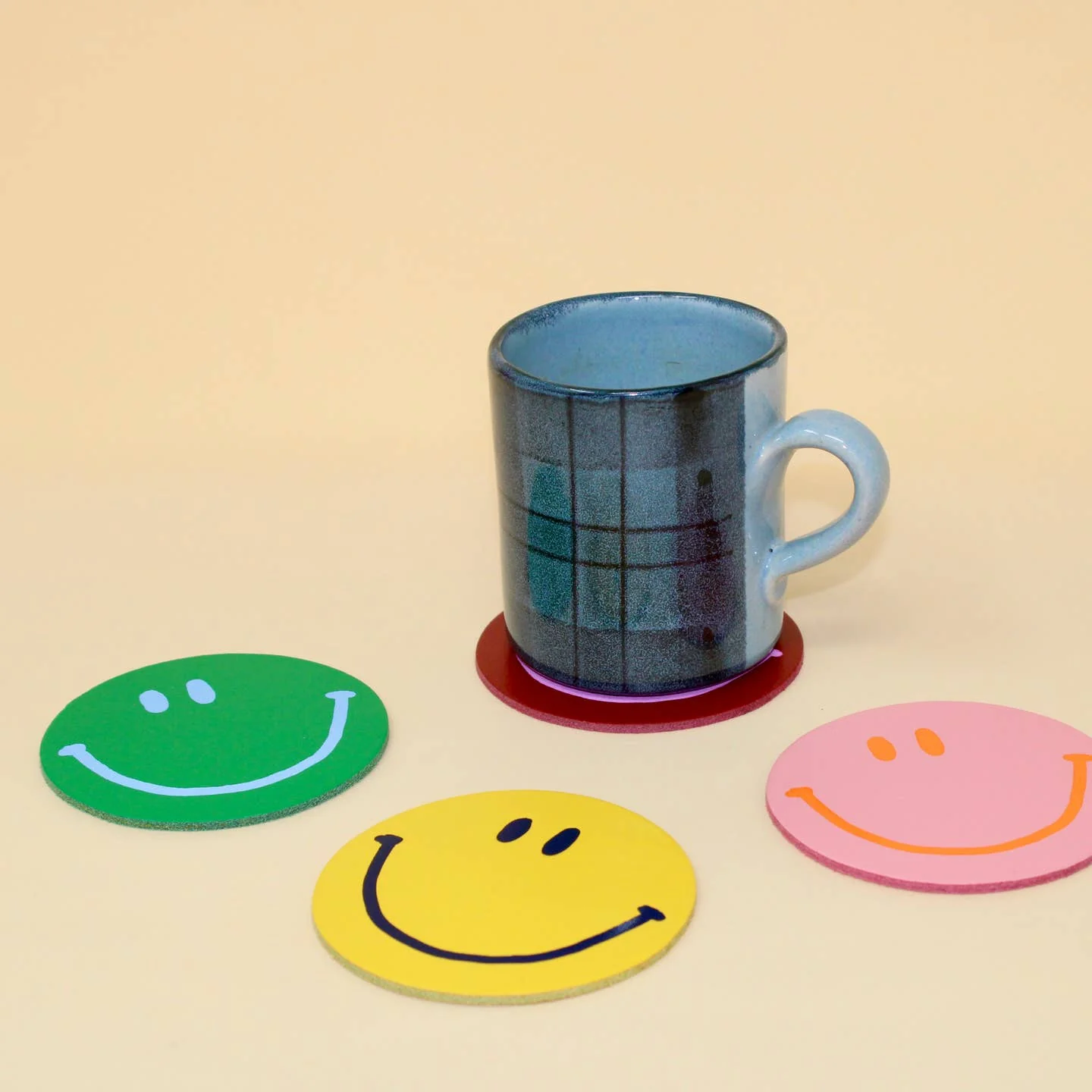 Happy Face Smilie Leather Coasters - Set of 4 - Image 2