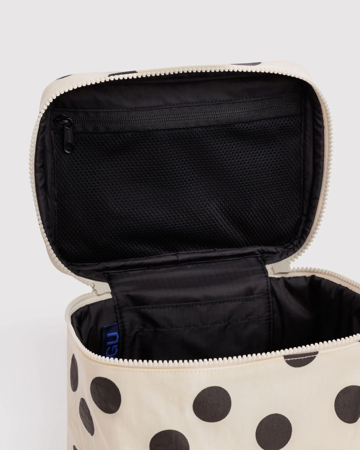 Large Cosmetic Case - Cream and Black Polka Dot - Image 3
