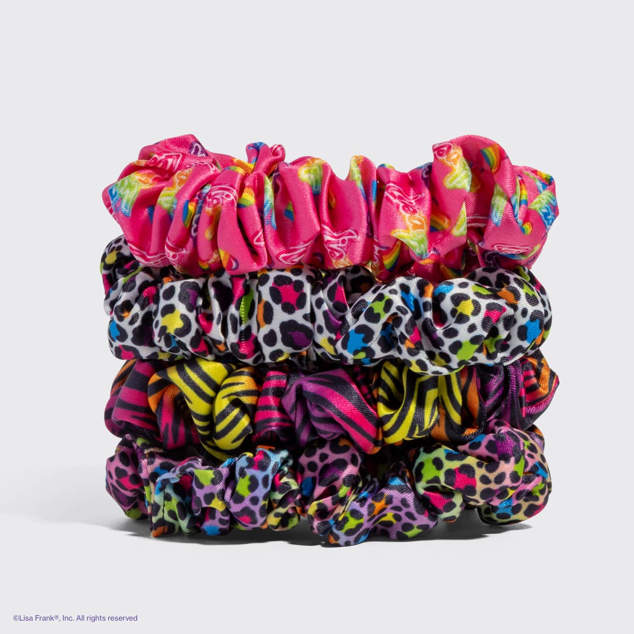 Lisa Frank X Kitsch Ruched Satin Scrunchies in Rainbow Leopard - Image 2