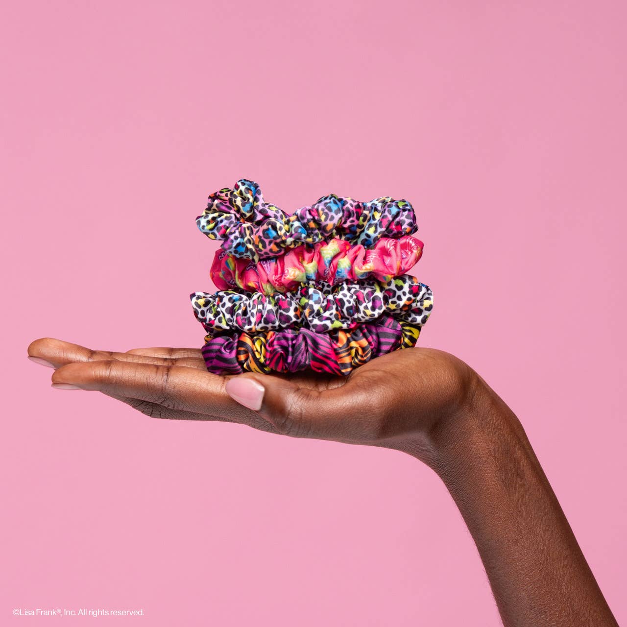 Lisa Frank X Kitsch Ruched Satin Scrunchies in Rainbow Leopard - Image 4