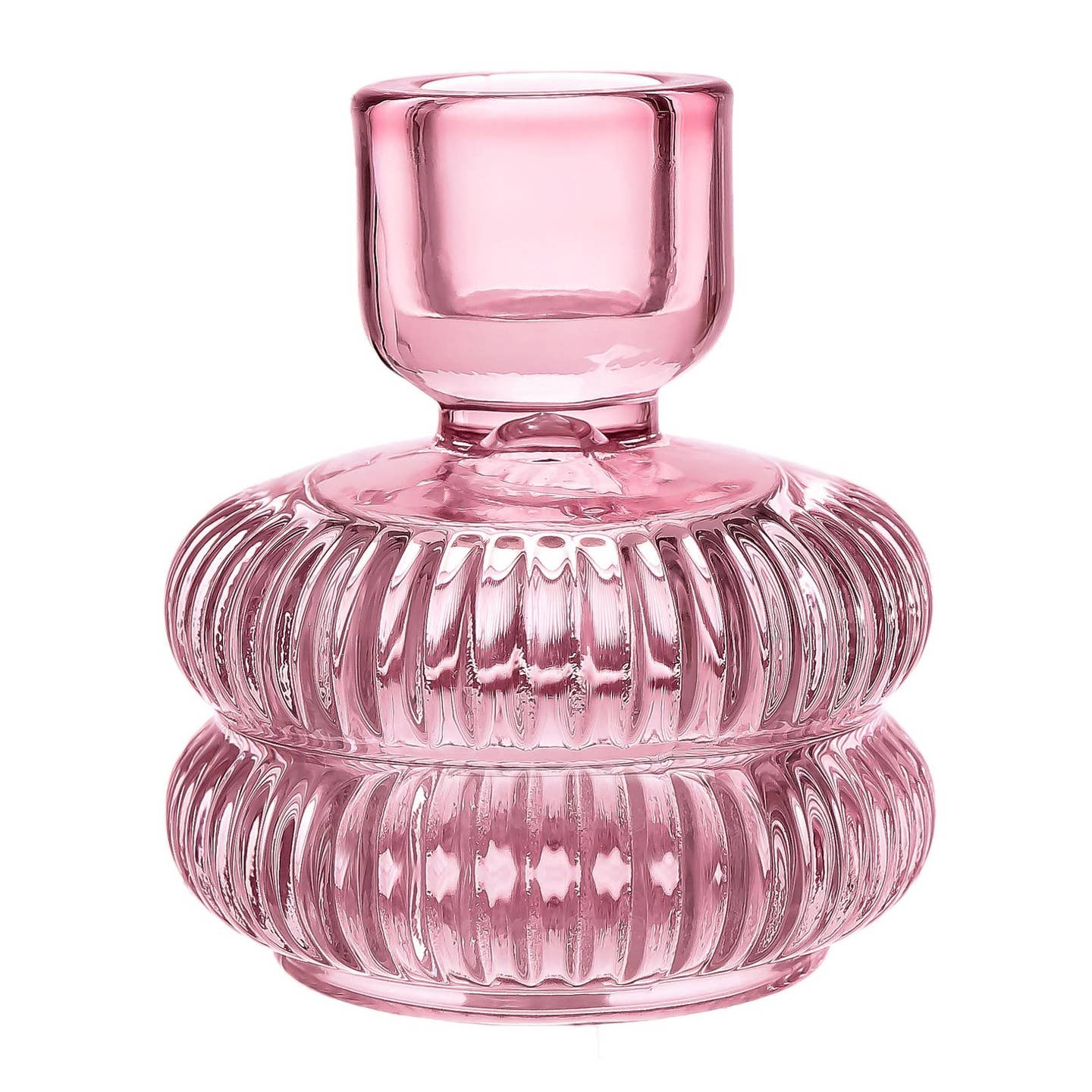 Transparent Crystal Glass Candle Holder - Pink - Image 2