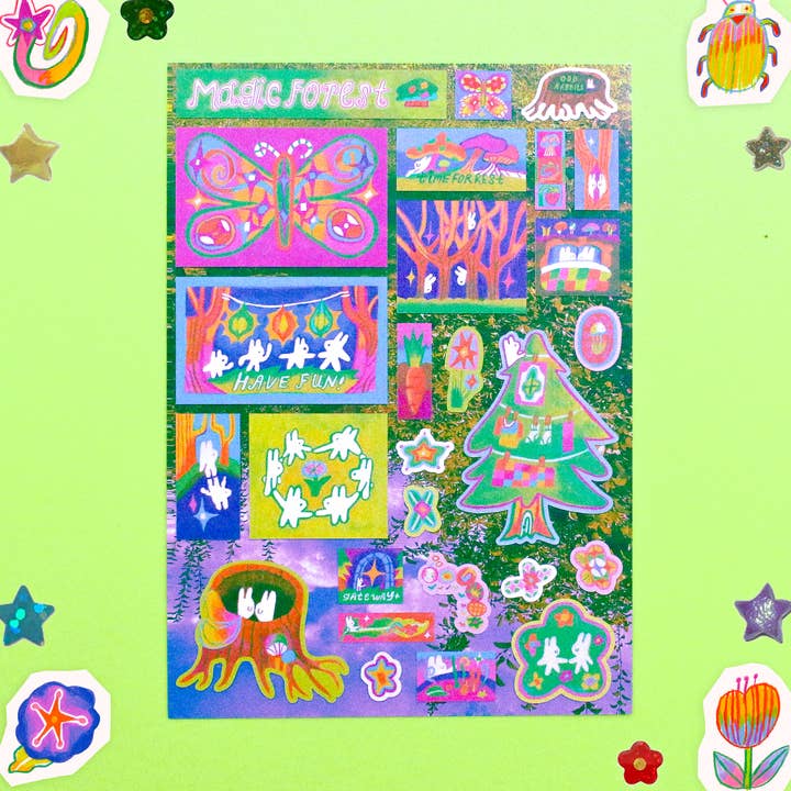 'Magic Forest' A6 Glitter Sticker Sheet