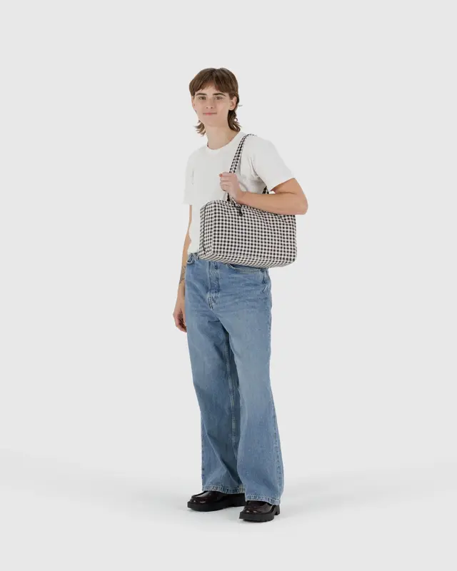 Medium Nylon Bowler Bag - Black & White Gingham - Image 2