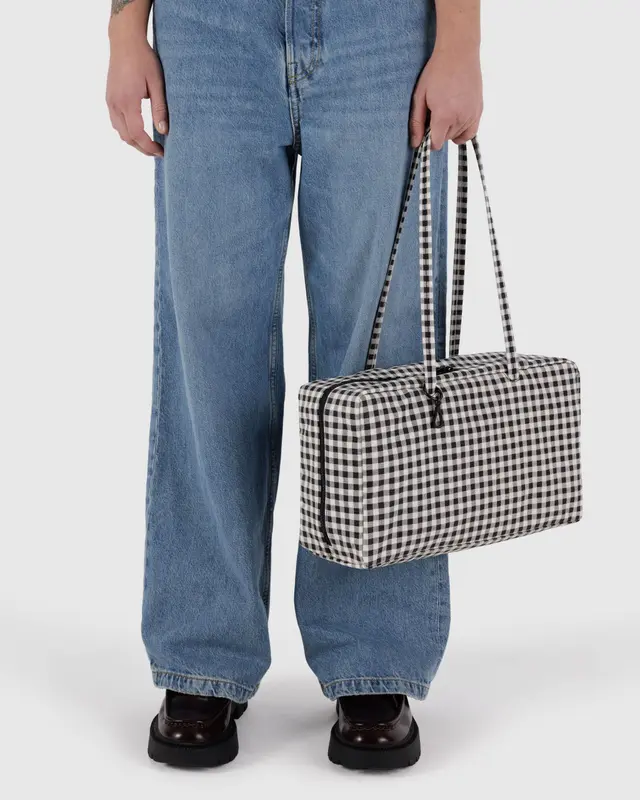 Medium Nylon Bowler Bag - Black & White Gingham - Image 3