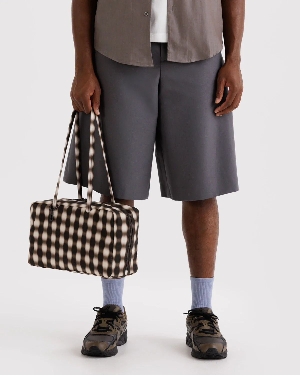Medium Nylon Bowler Bag - Blurred Gingham Brown - Image 3