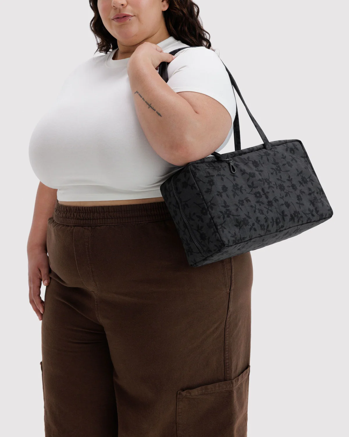 Medium Nylon Bowler Bag - Charcoal Ditsy Floral - Image 2
