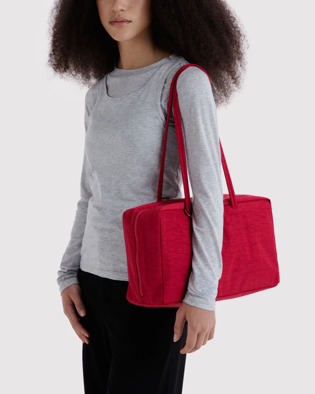 Medium Nylon Bowler Bag - Cherry - Image 2