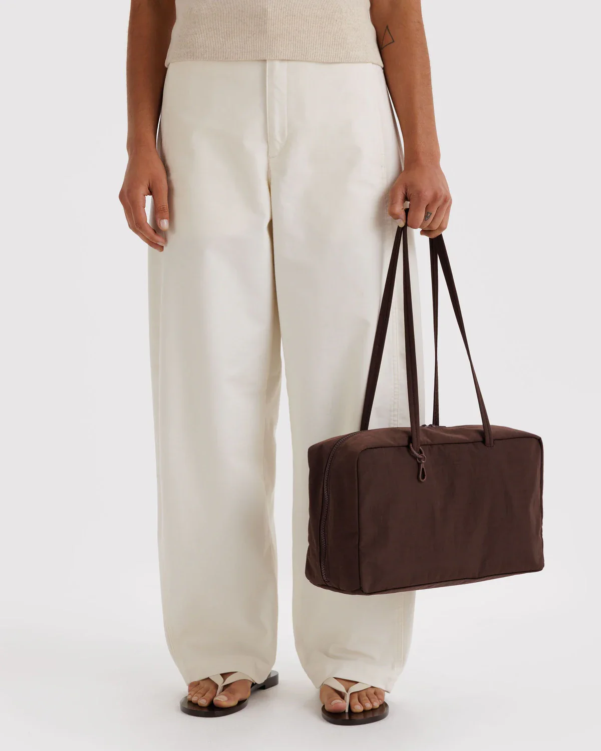 Medium Nylon Bowler Bag - Coffee - Image 3