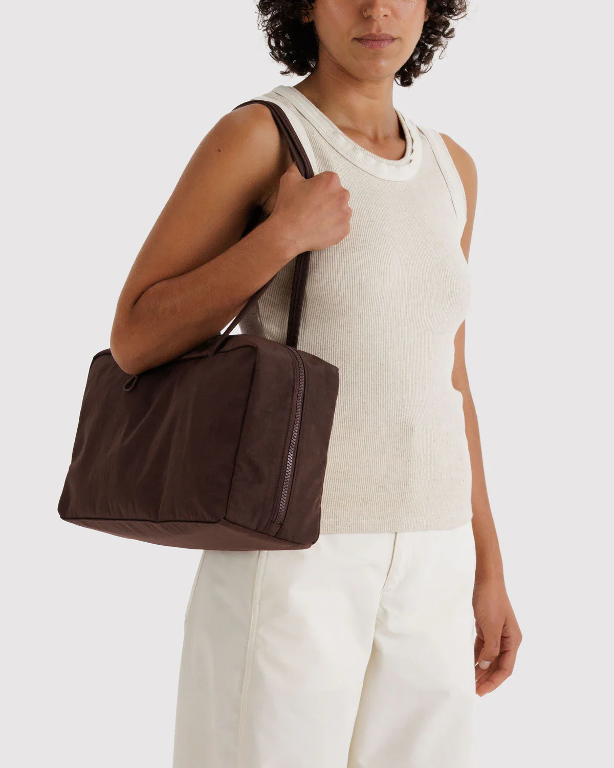 Medium Nylon Bowler Bag - Coffee - Image 4