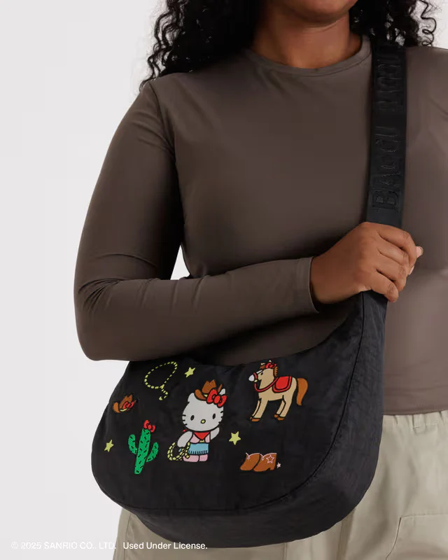 Medium Nylon Crescent Bag - Embroidered Hello Kitty Western - Image 2