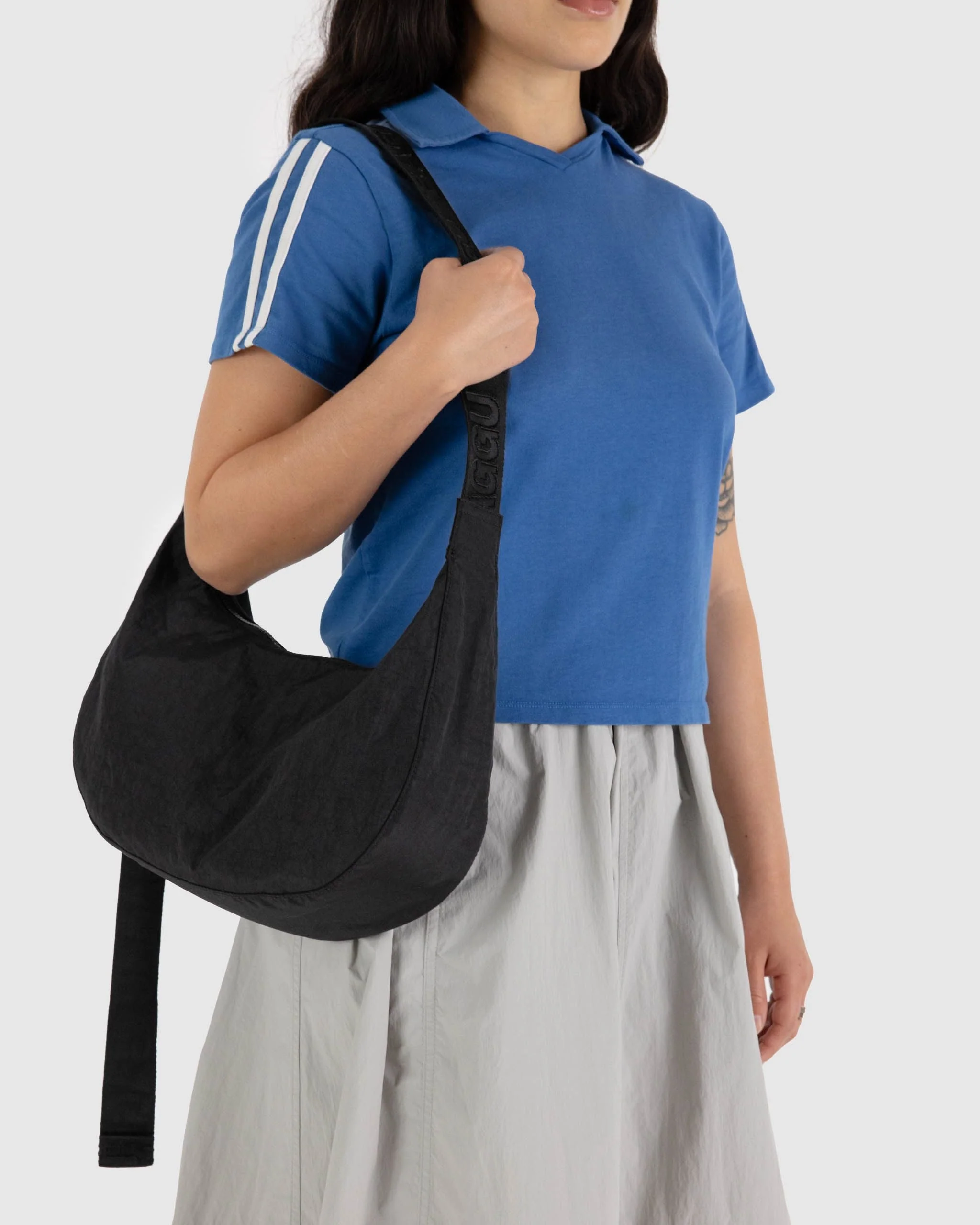 Medium Nylon Crescent Bag - Black - Image 3