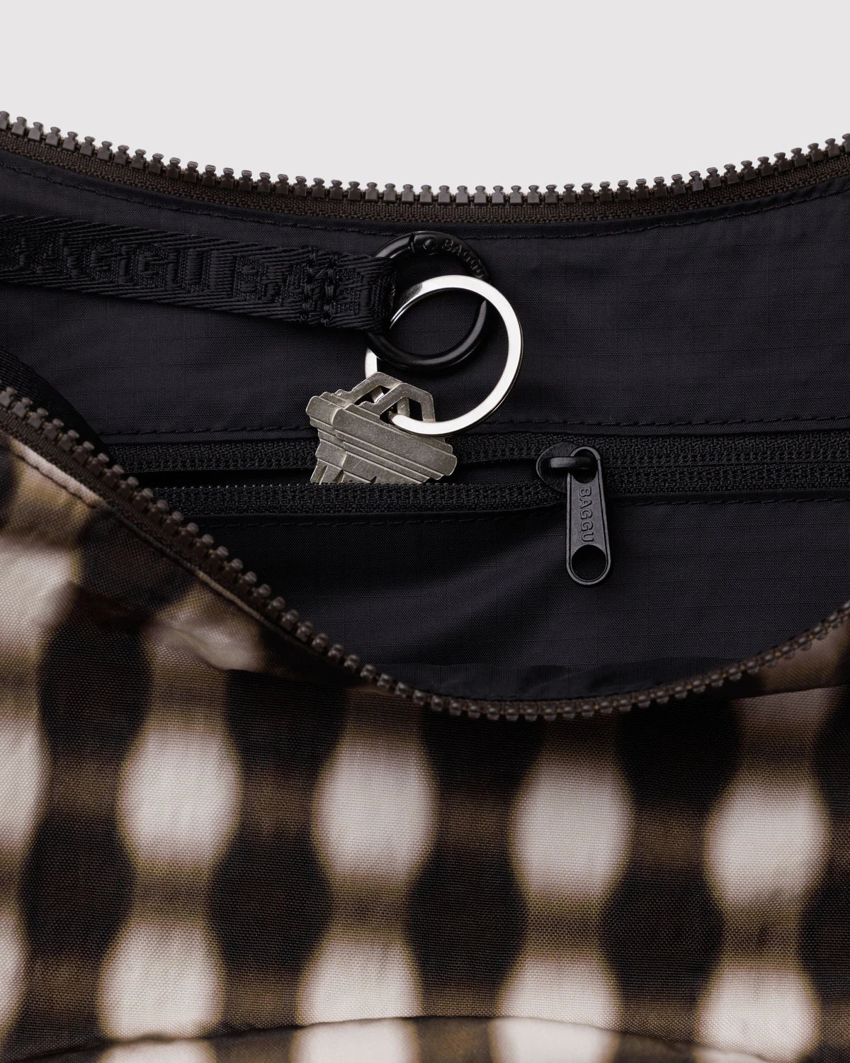 Medium Nylon Crescent Bag - Blurred Gingham Brown - Image 3