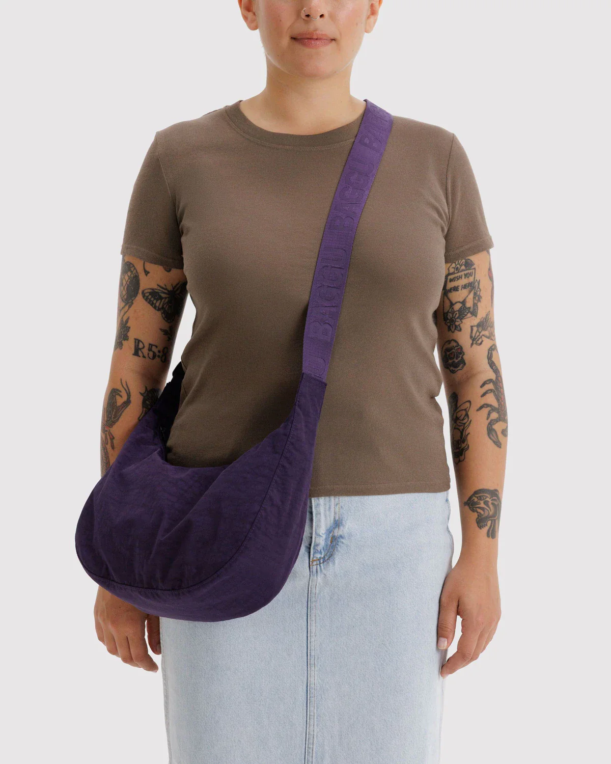 Medium Nylon Crescent Bag - Fig - Image 2