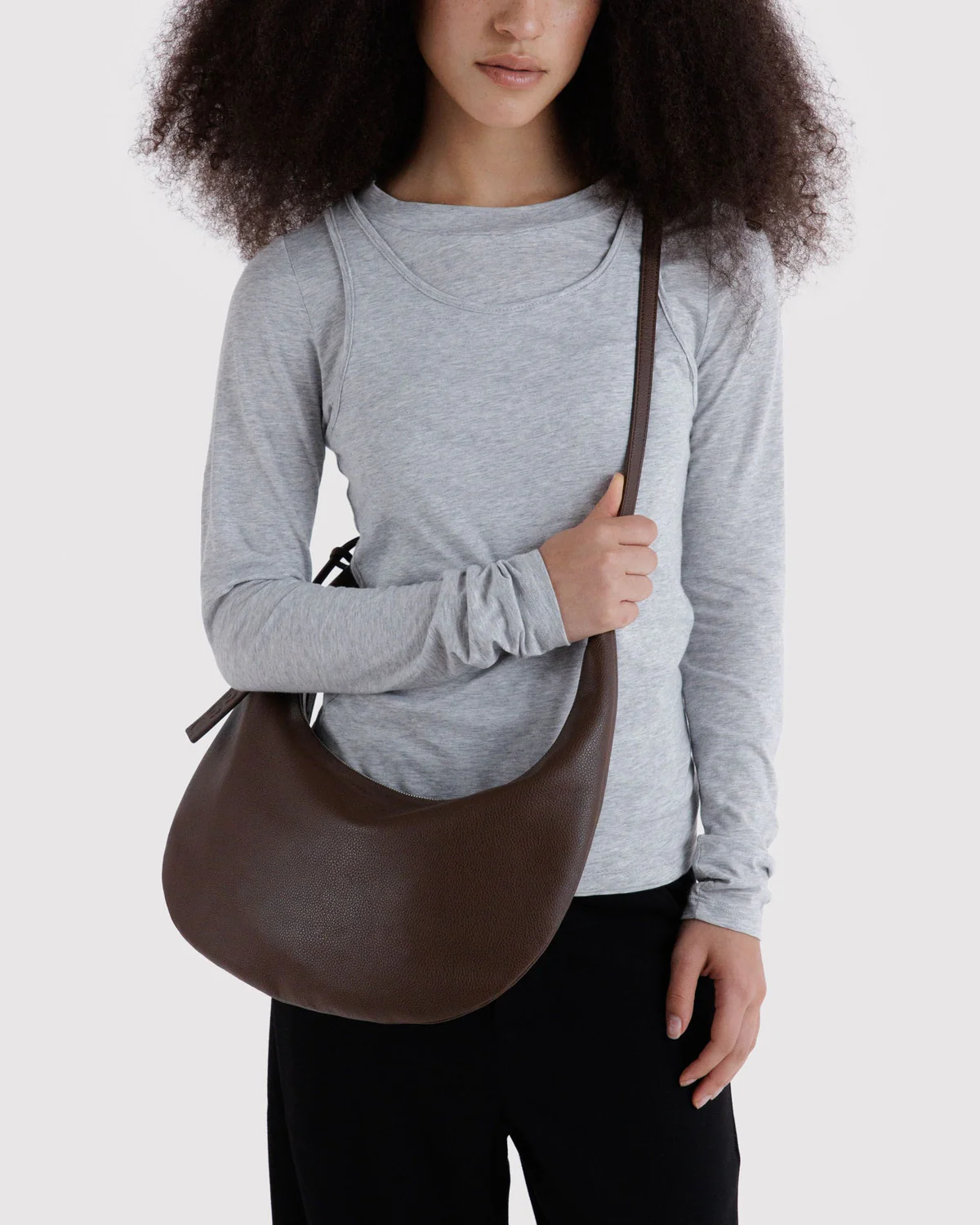 Medium Recycled Leather Flat Crescent - Brown - Image 3