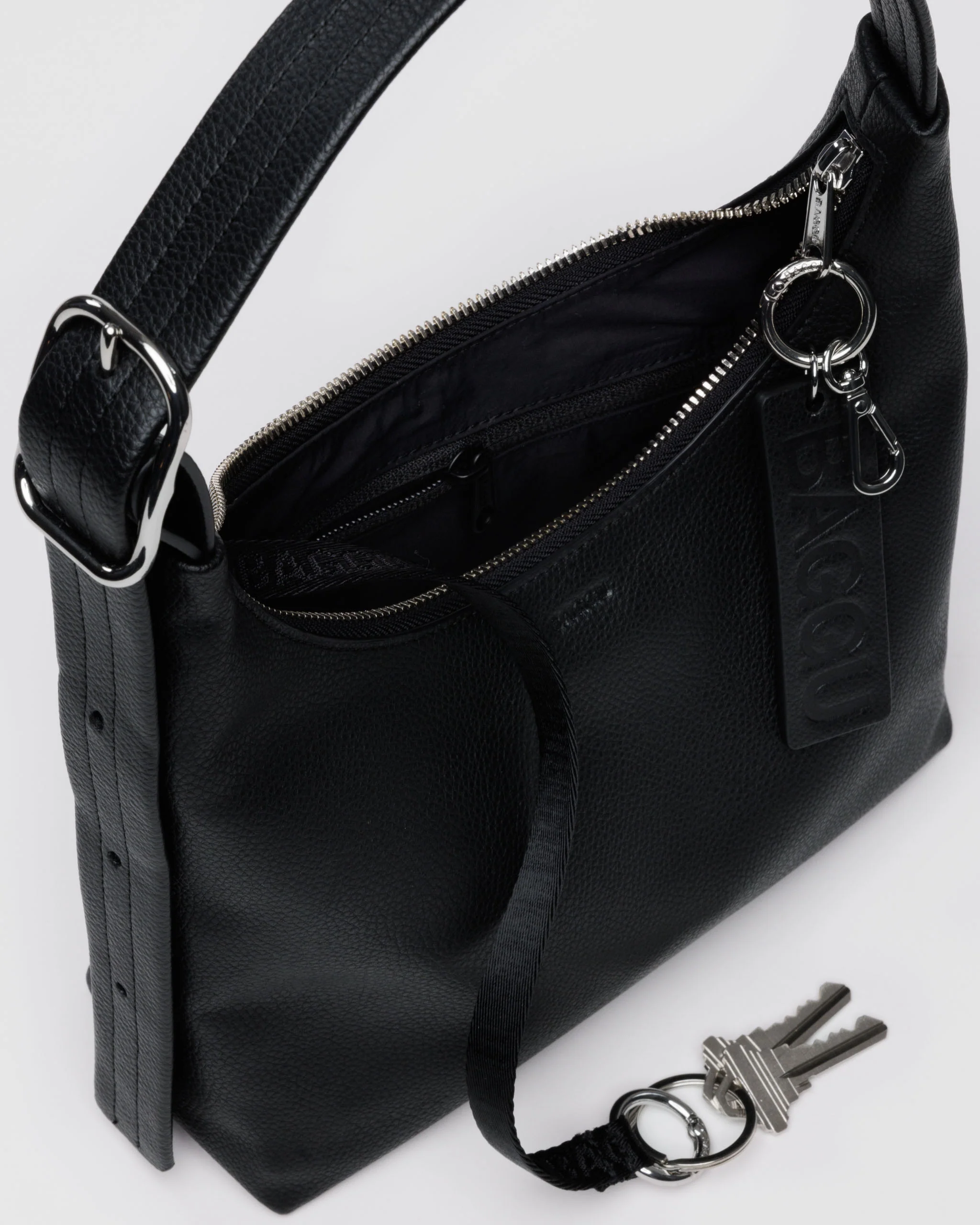 Mini Recycled Leather Shoulder Bag - Black - Image 3