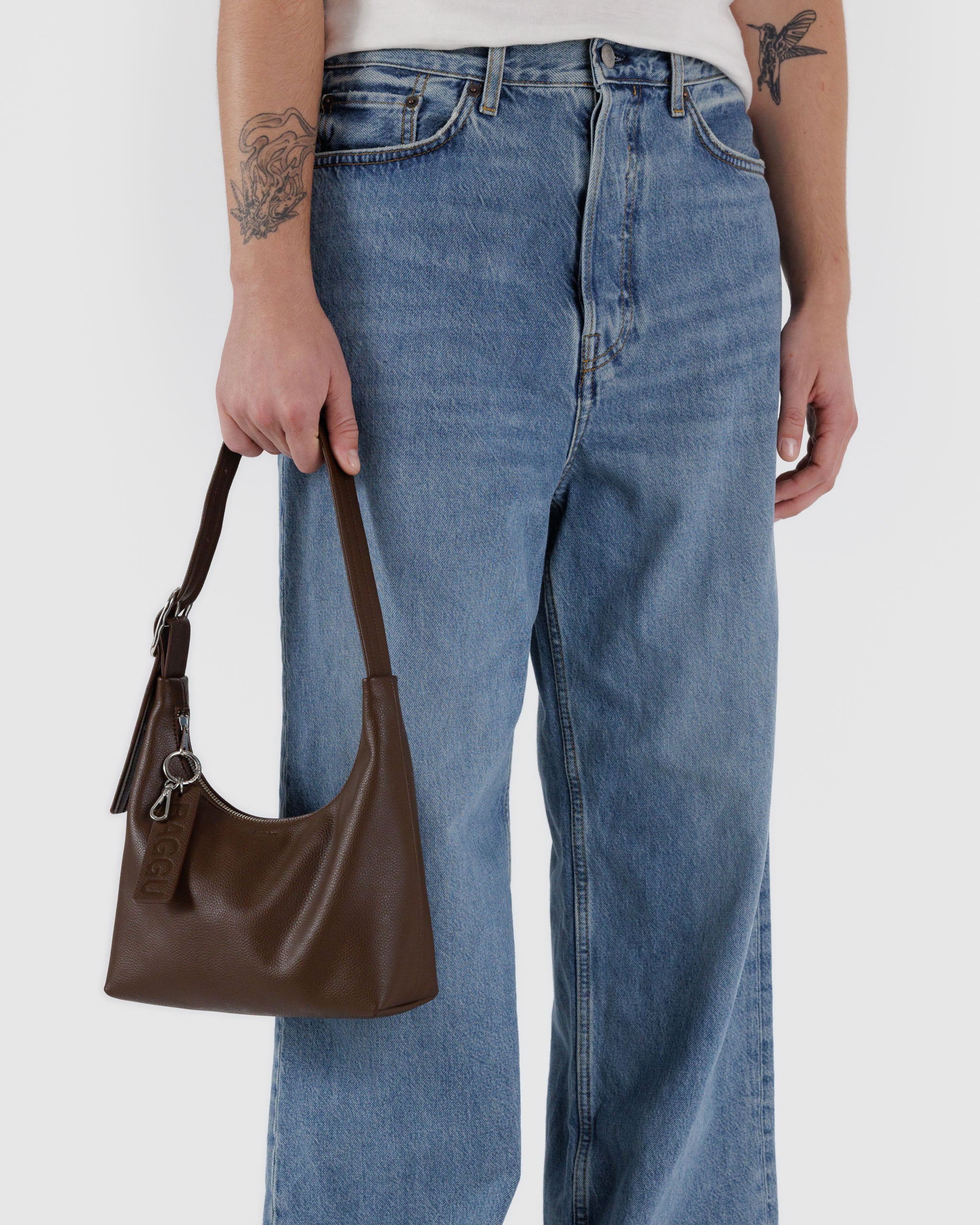 Mini Recycled Leather Shoulder Bag - Brown - Image 2