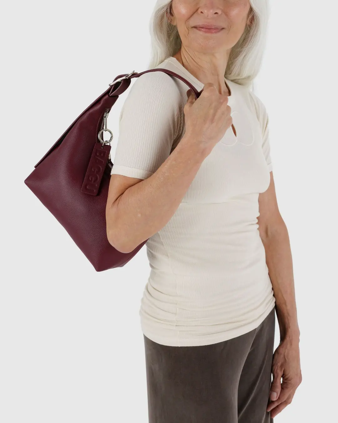 Mini Recycled Leather Shoulder Bag - Mahogany - Image 2