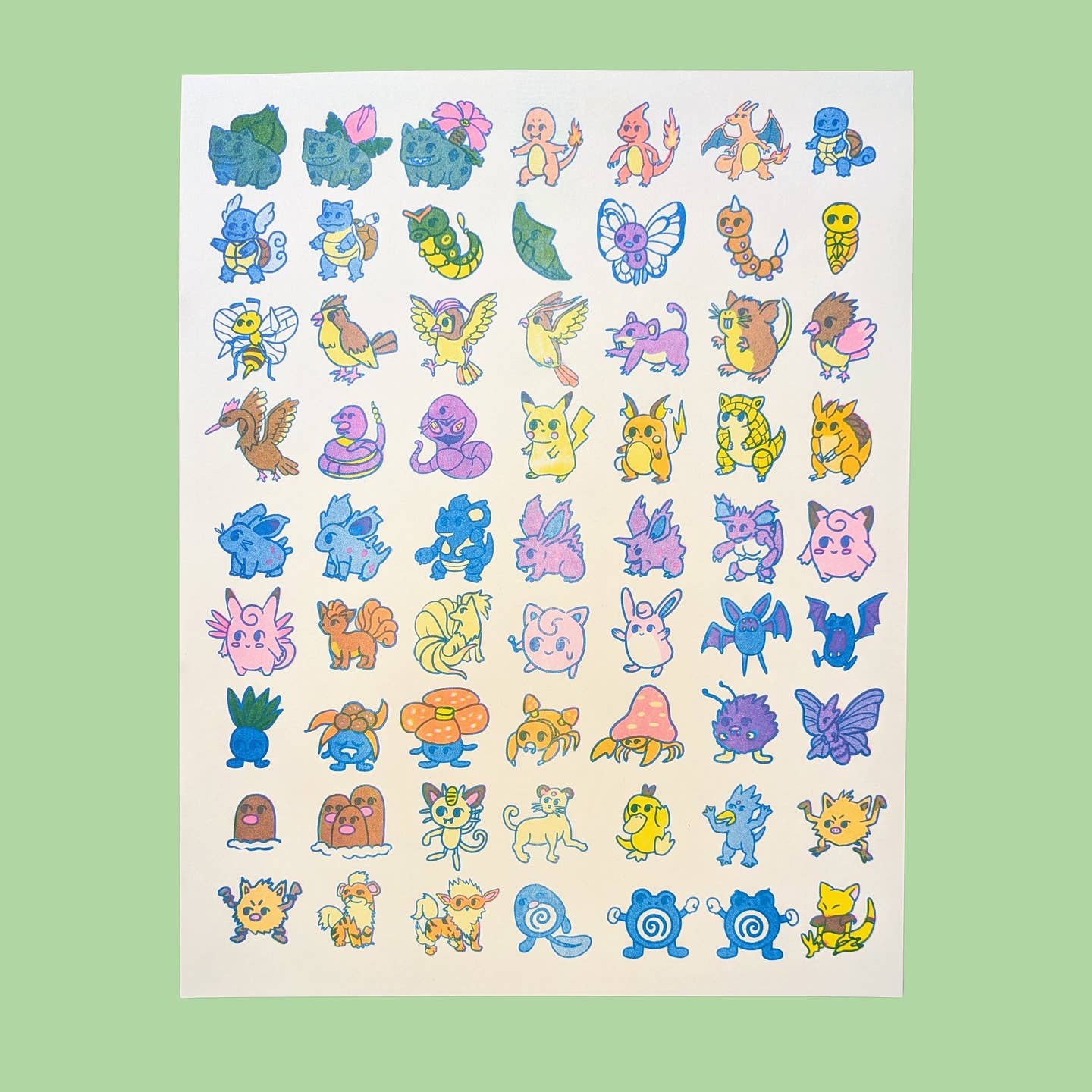 Minutemon Pokemon Risograph Print