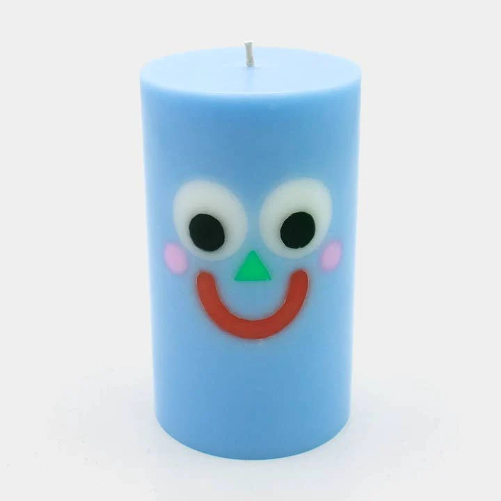 Moodz: Happy Pillar Face Candle - Blue