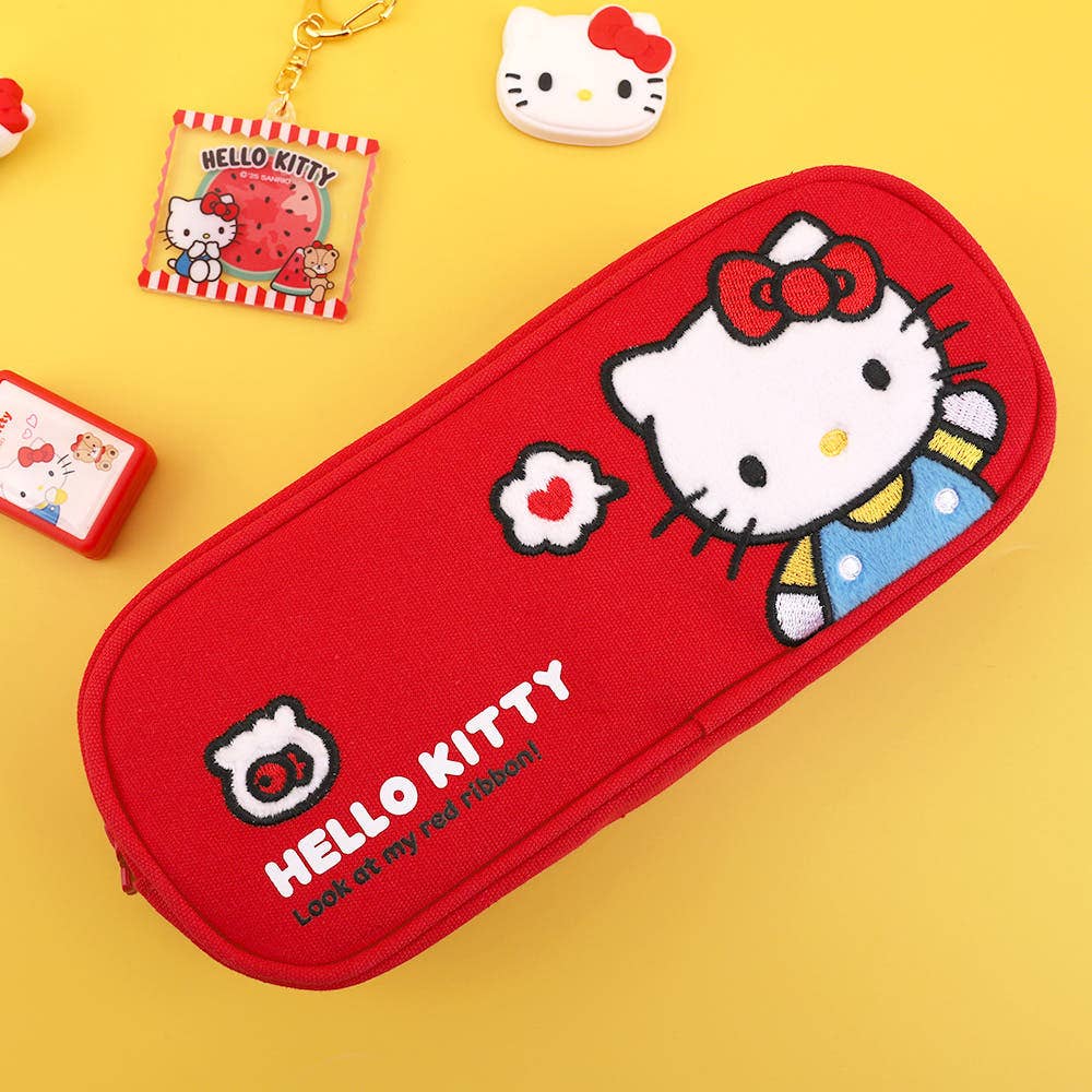 Hello Kitty Cotton Applique Pencil Pouch Case