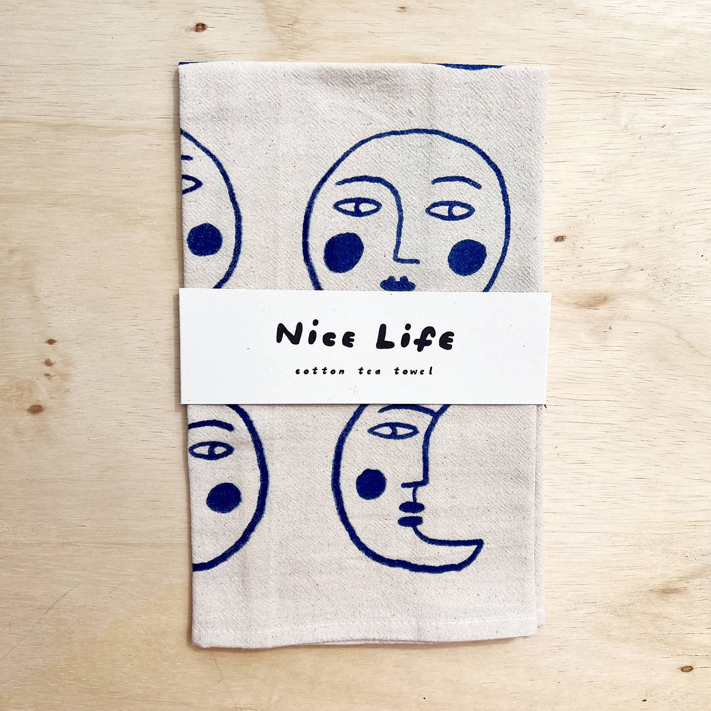 Moon Screenprinted Tea Towel - Blue - Image 2