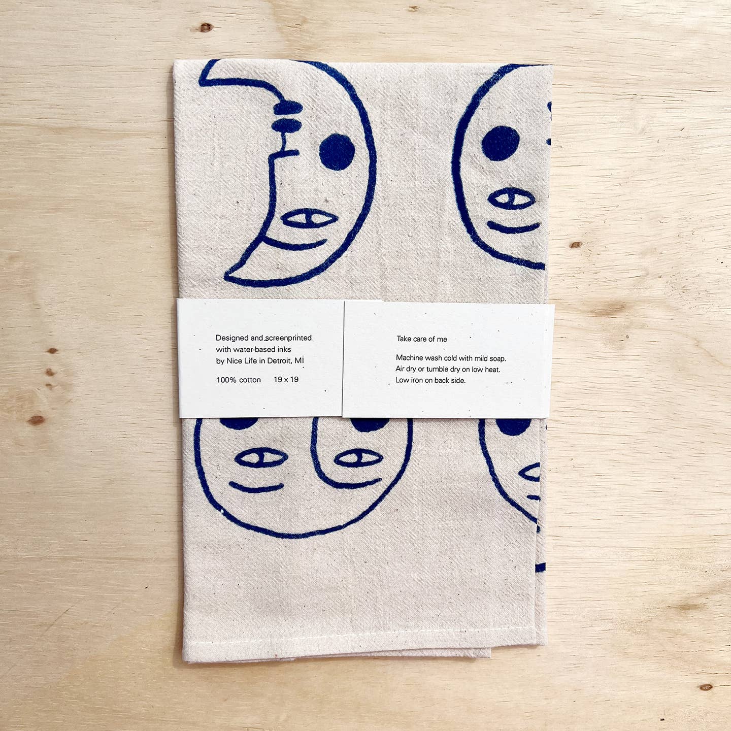 Moon Screenprinted Tea Towel - Blue - Image 3