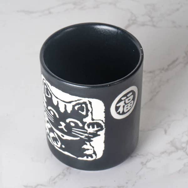 Neko Cat Black Glazed Tea Cup - Image 2
