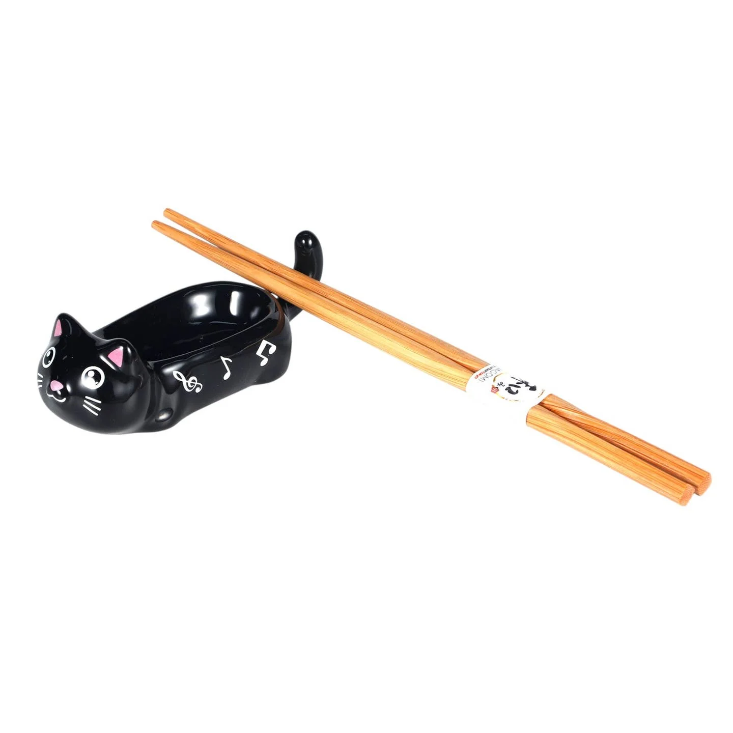 Neko Friends Cat Sauce Dish and Chopsticks Rest - Black - Image 2