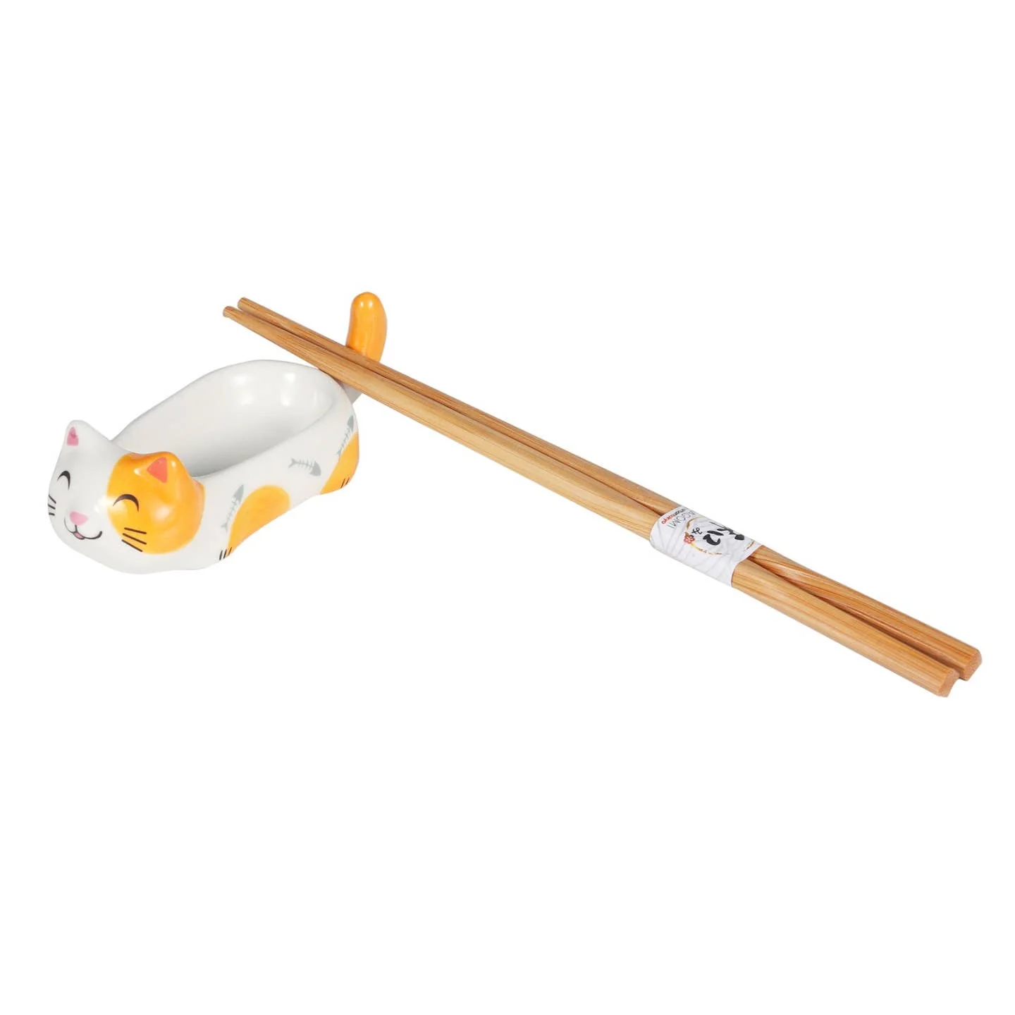 Neko Friends Cat Sauce Dish and Chopsticks Rest - White - Image 2