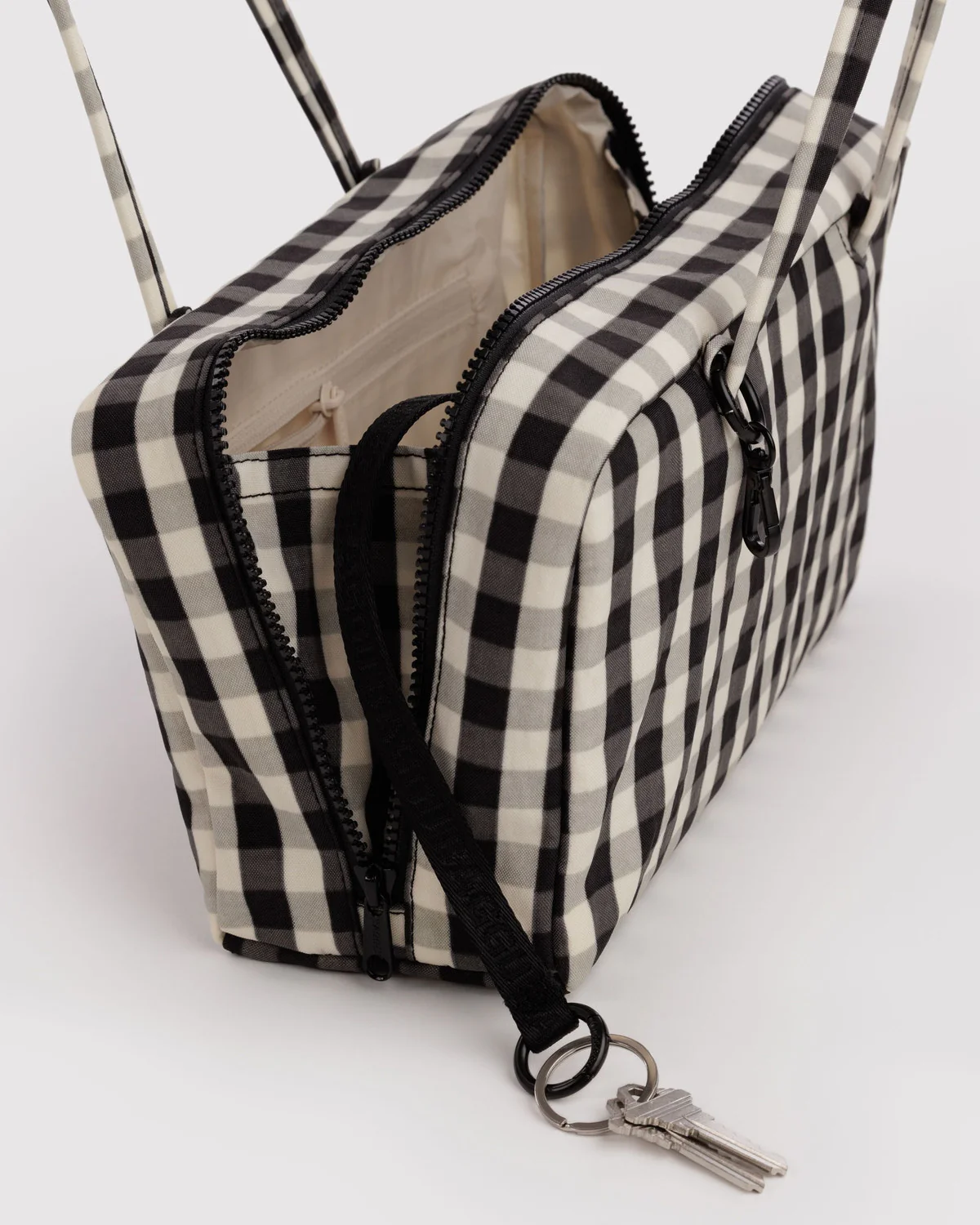 Nylon Bowler Bag - Black And Cream Gingham - Image 4