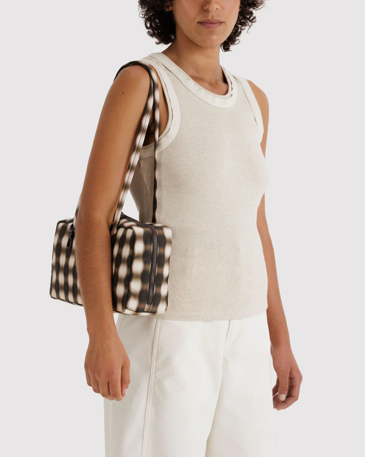 Nylon Bowler Bag - Blurred Gingham Brown - Image 2