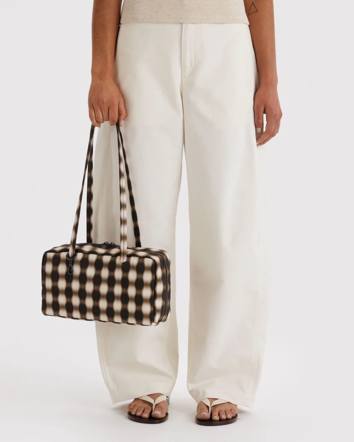 Nylon Bowler Bag - Blurred Gingham Brown - Image 3