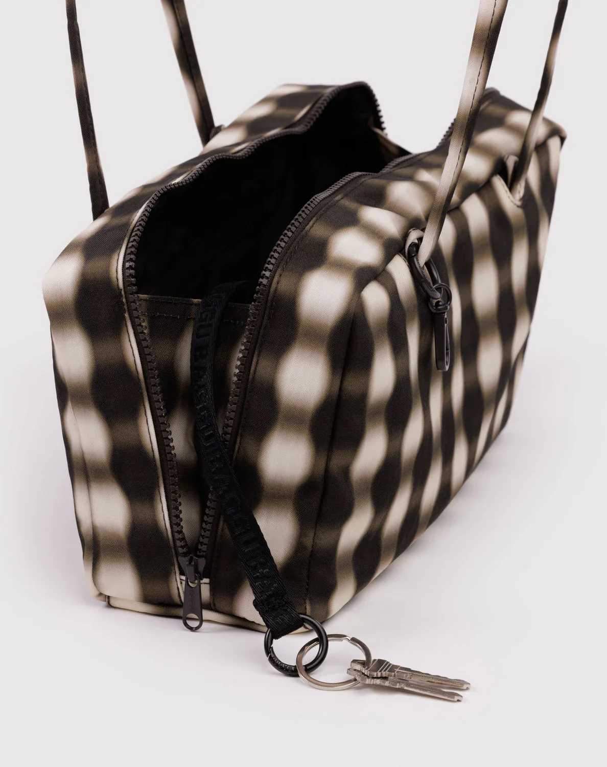 Nylon Bowler Bag - Blurred Gingham Brown - Image 4