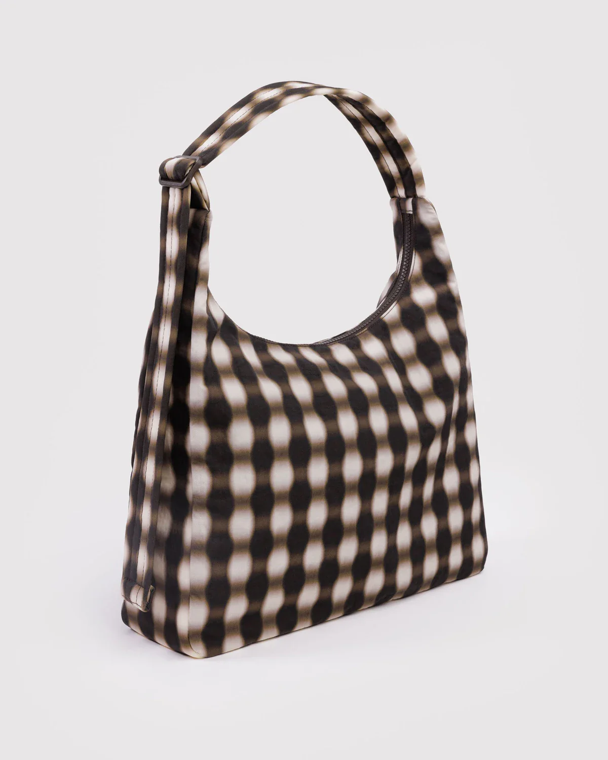 Nylon Shoulder Bag - Blurred Gingham Brown - Image 3