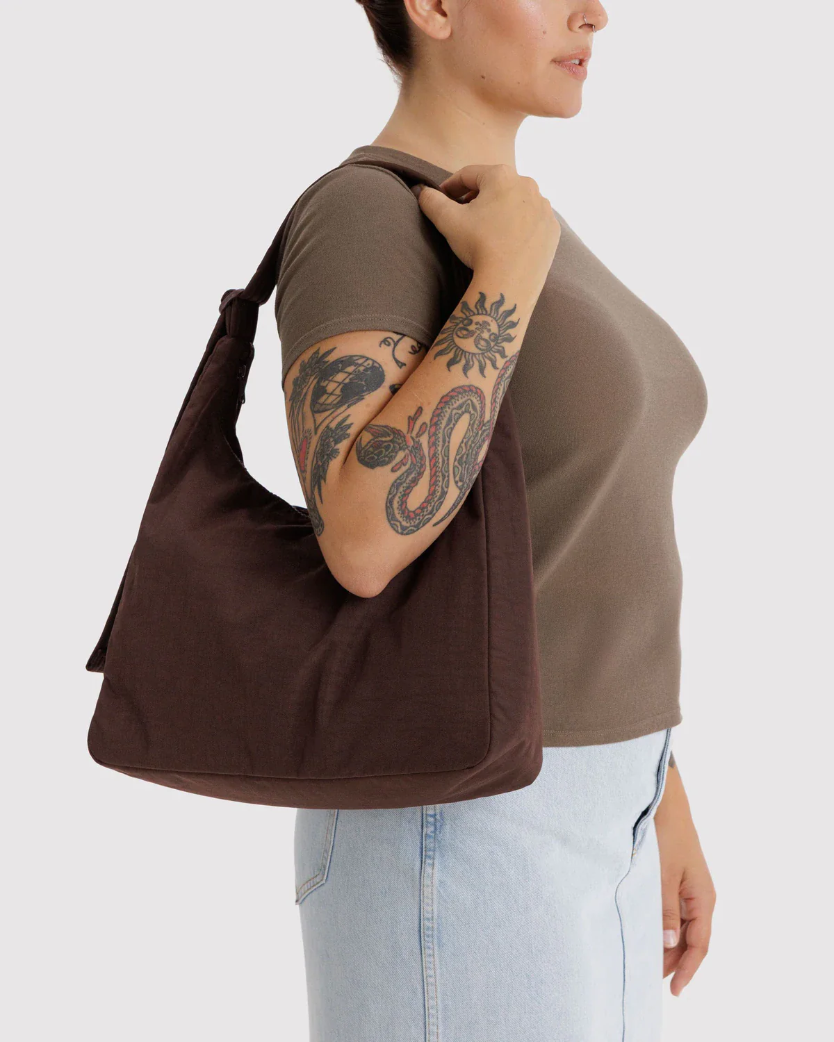Nylon Shoulder Bag - Coffee - Image 2