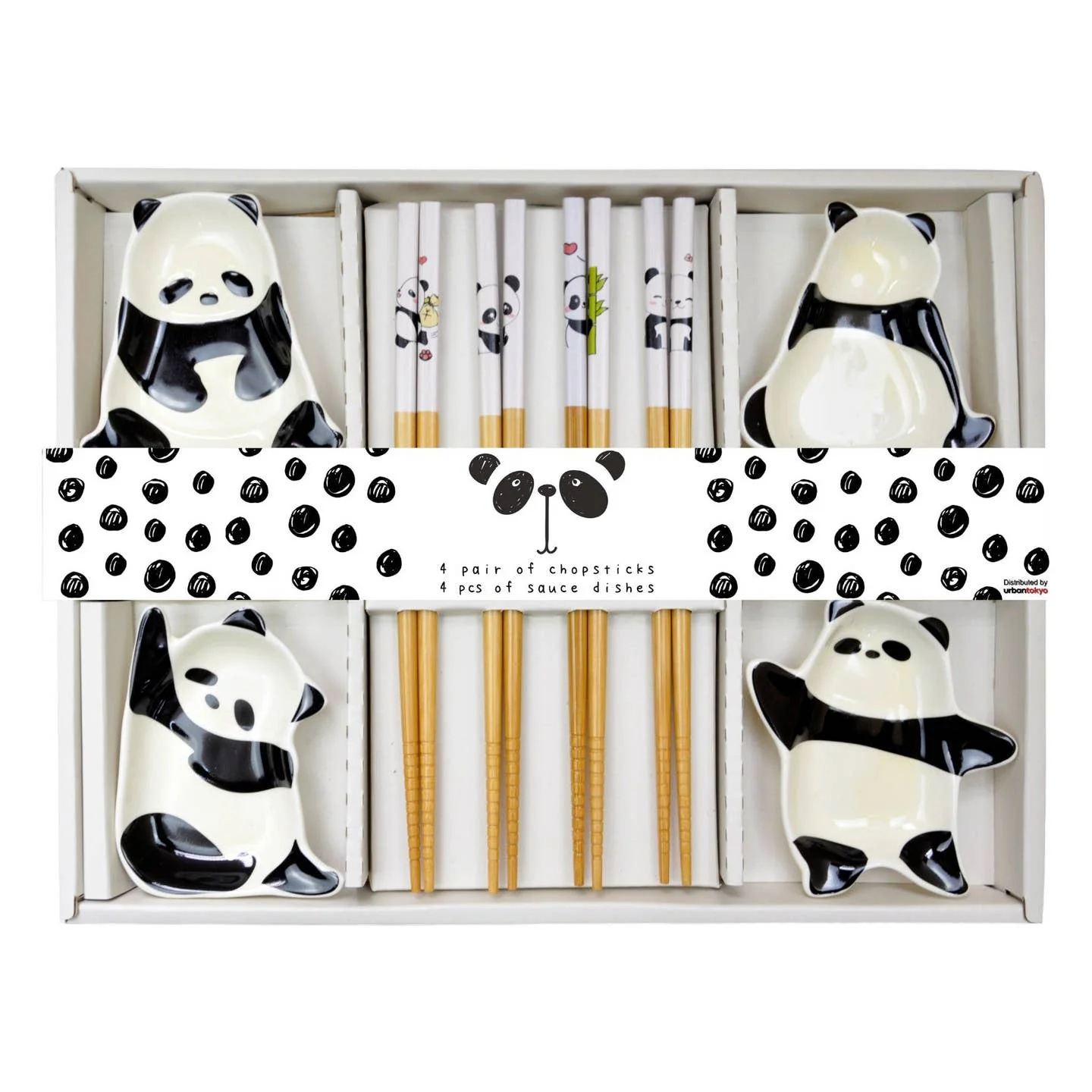 Pandas Wooden Chopsticks and Sauce Dish Set