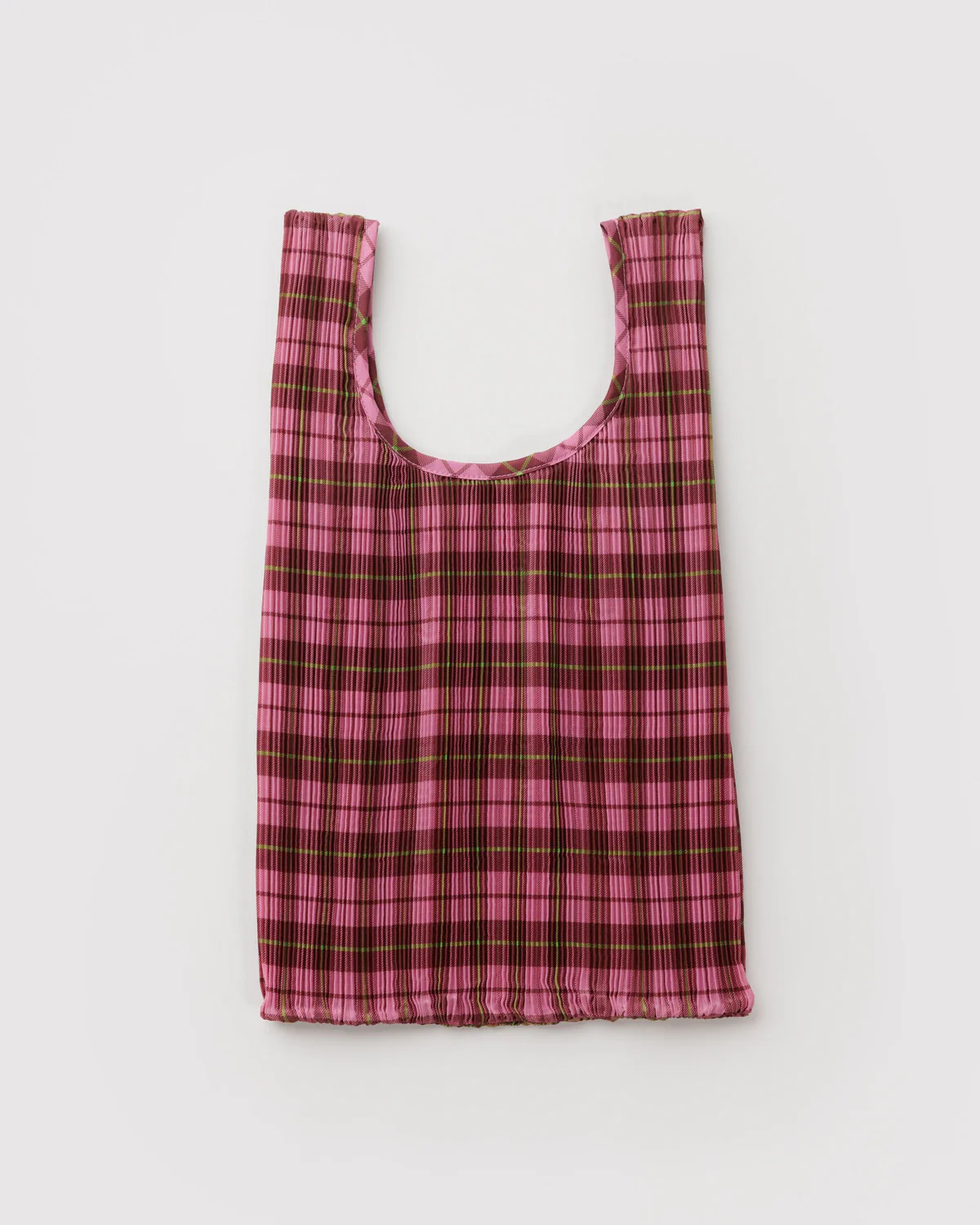 Pleated Baggu - Azalea Pink Tartan